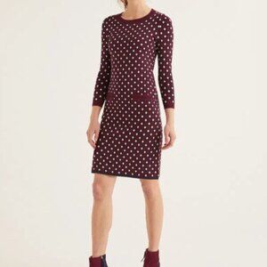 BODEN 3/4 Sleeve Knit Polka Dot Sheath Dress Black/Maroon Size 6 NWT
